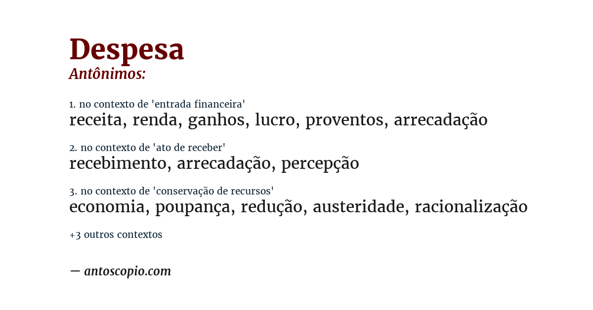 Antônimo de despesa