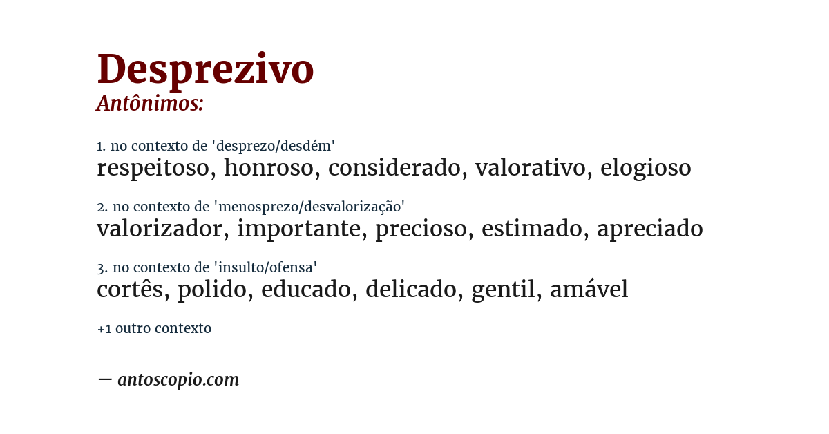 Antônimo de desprezivo
