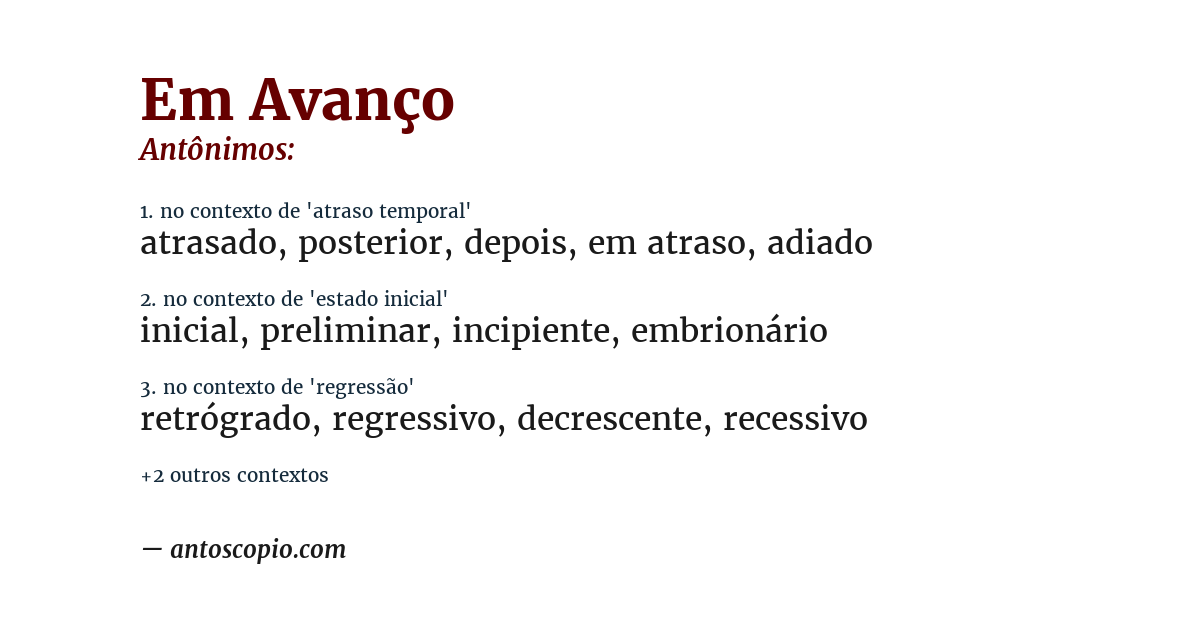 Antônimo de em avanço