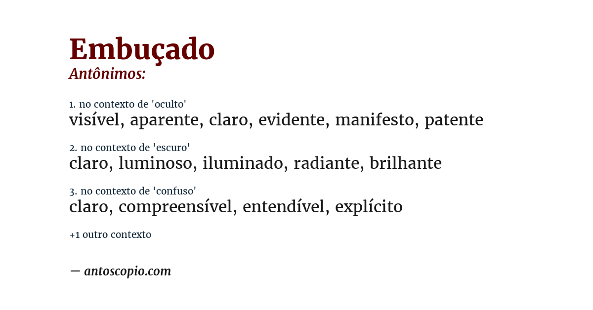Antônimo de embuçado
