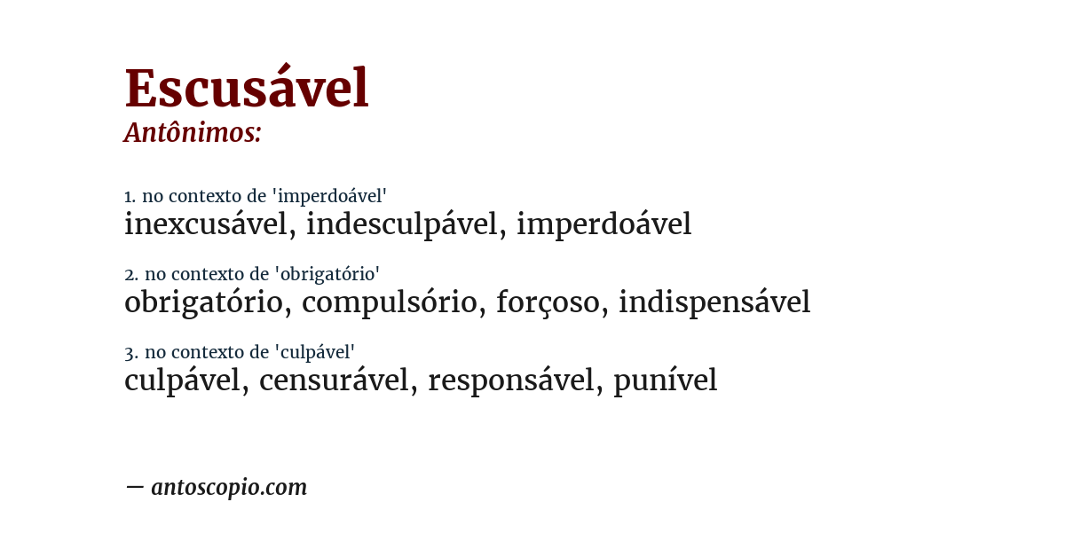 Antônimo de escusável