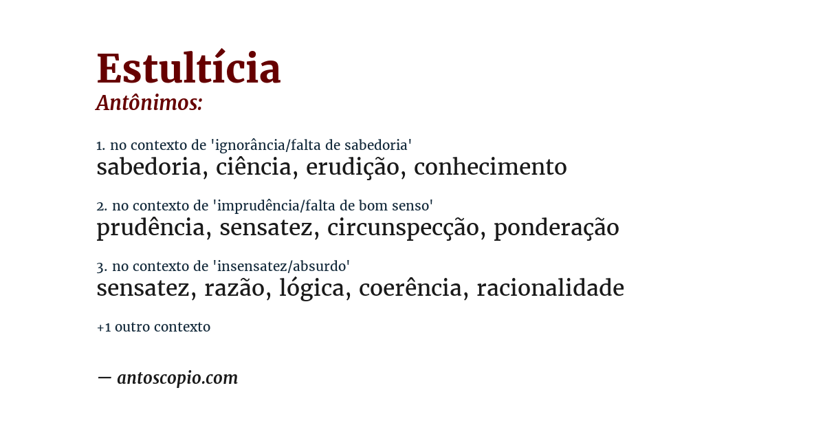 Antônimo de estultícia