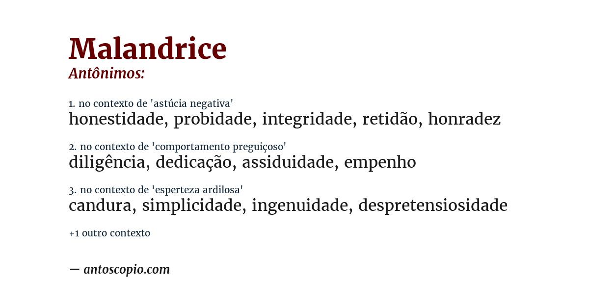 Antônimo de malandrice