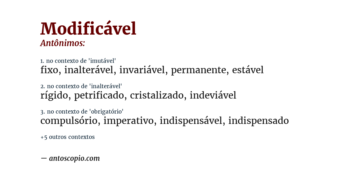 Antônimo de modificável