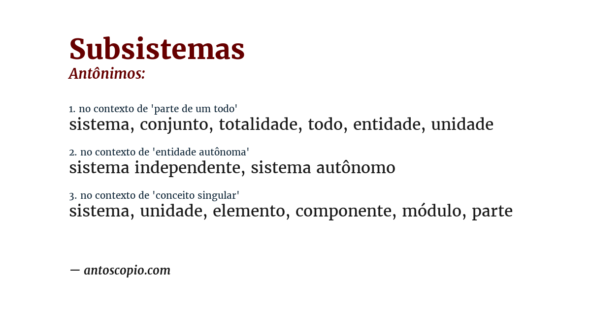 Antônimo de subsistemas