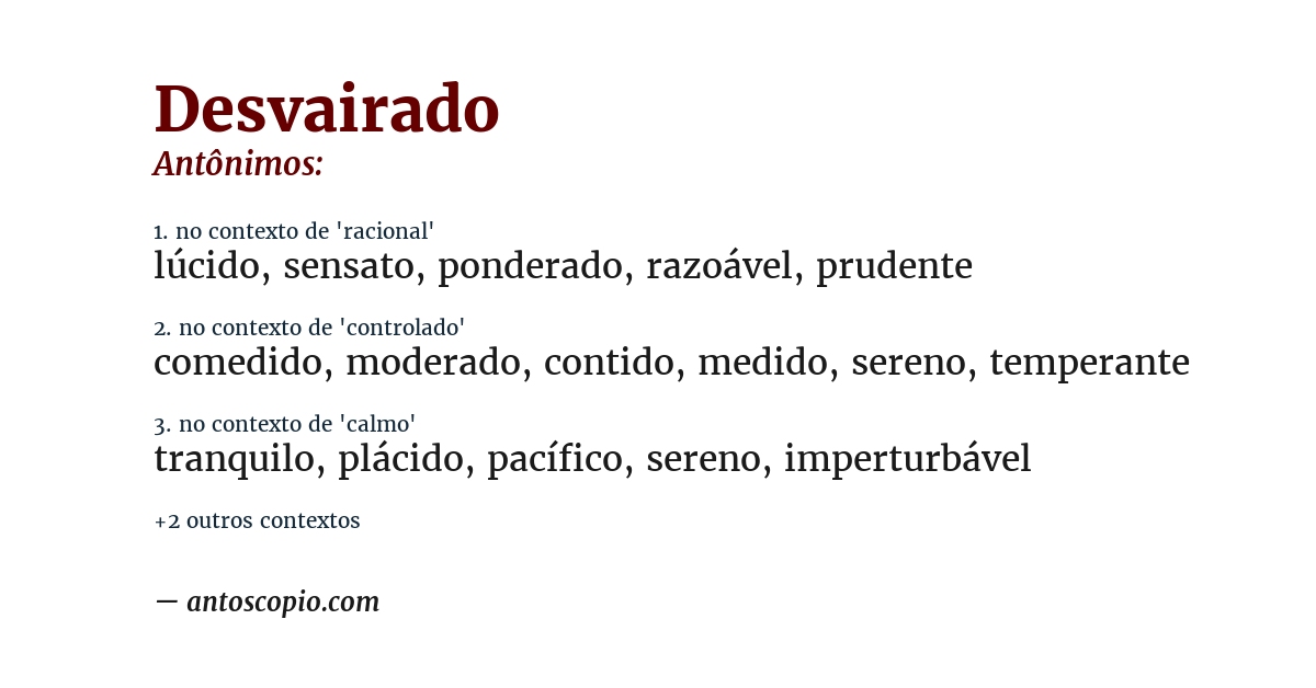 Antônimo de desvairado