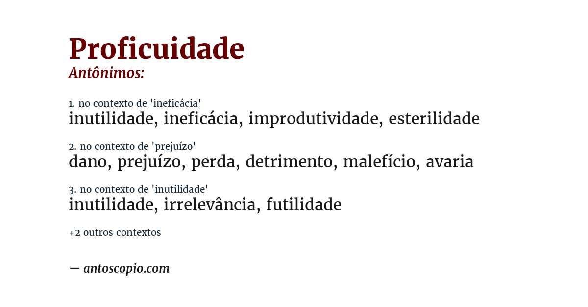 Antônimo de proficuidade