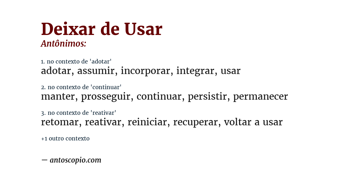 Antônimo de deixar de usar
