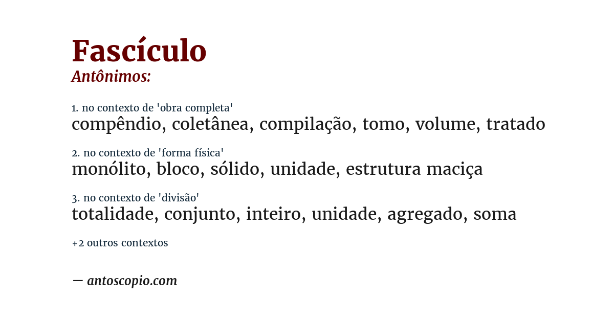 Antônimo de fascículo