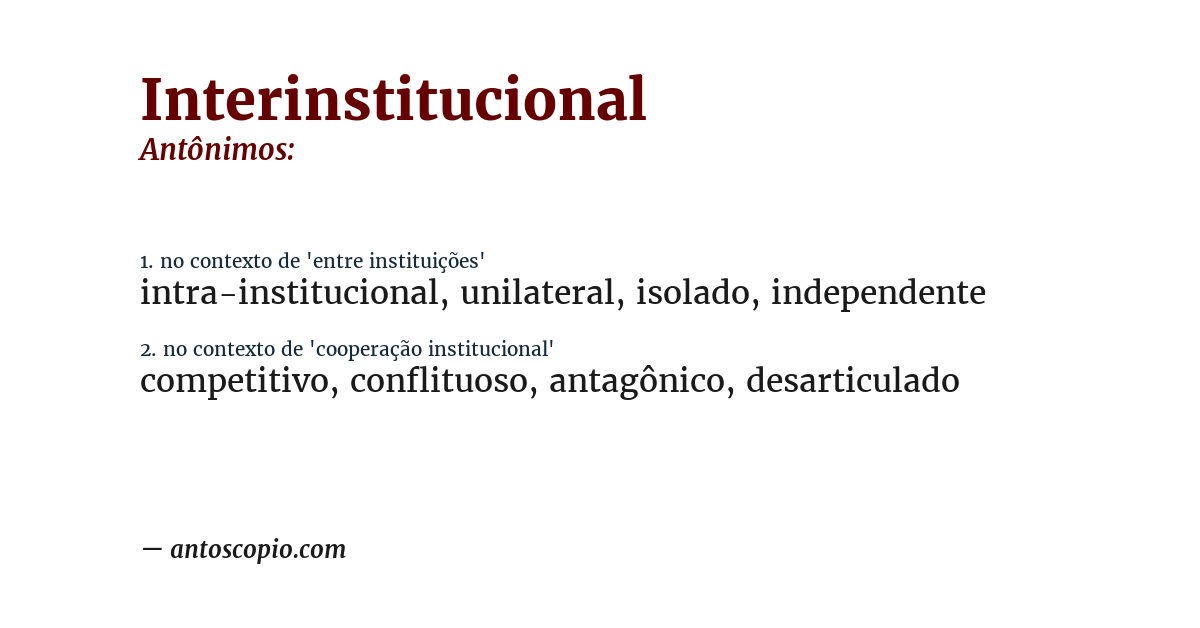 Antônimo de interinstitucional