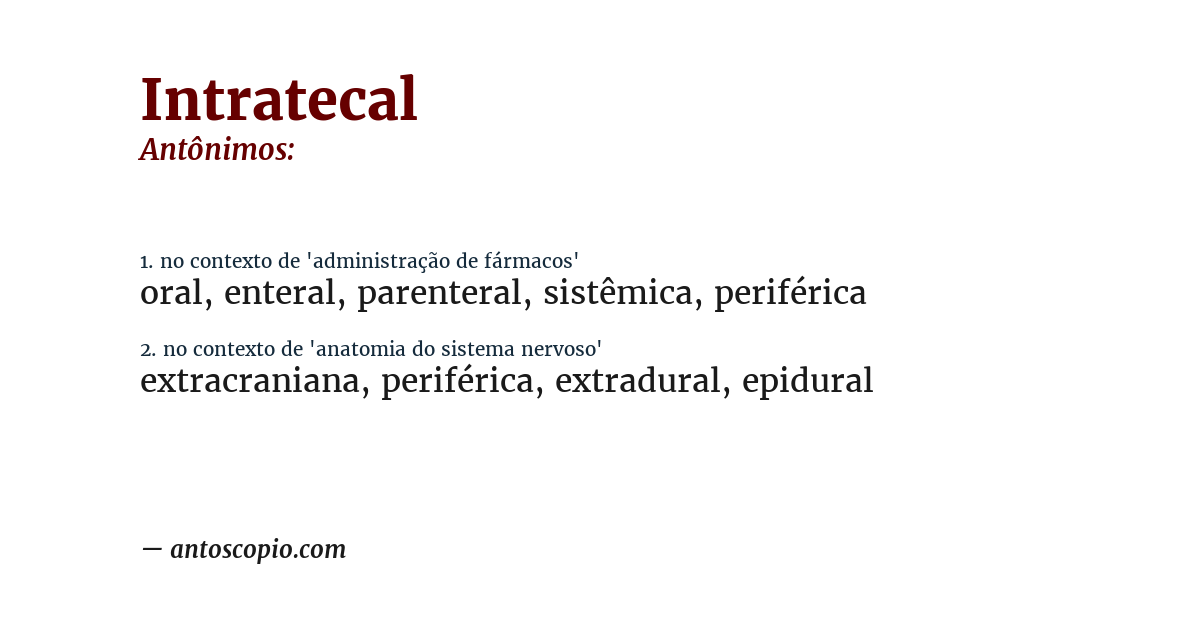 Antônimo de intratecal