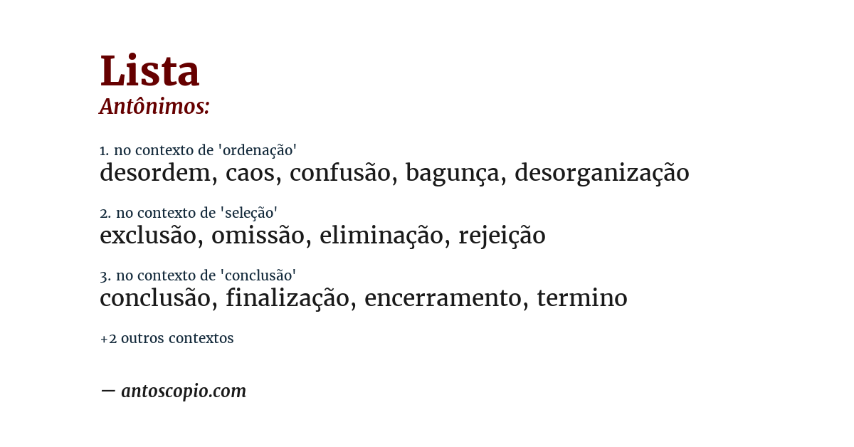 Antônimo de lista