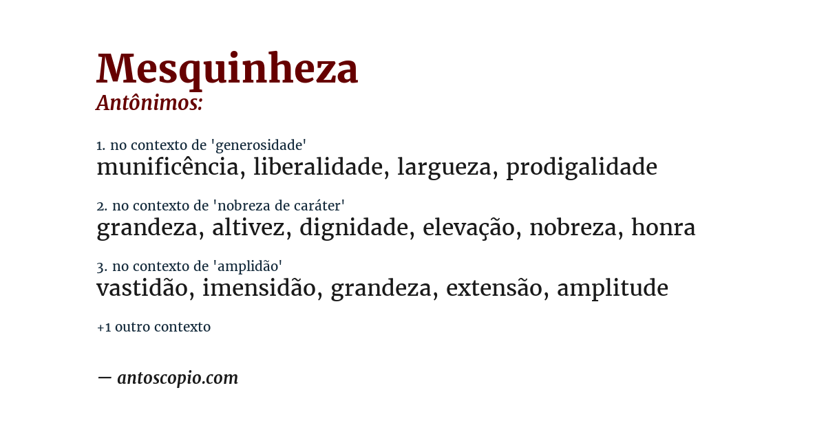 Antônimo de mesquinheza