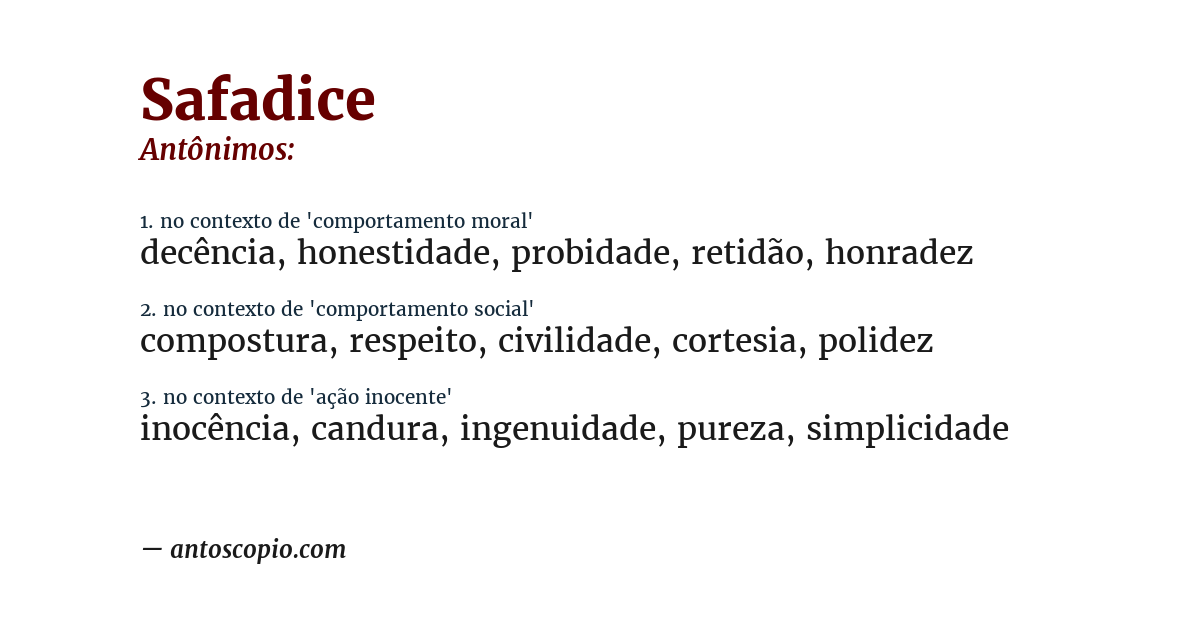Antônimo de safadice