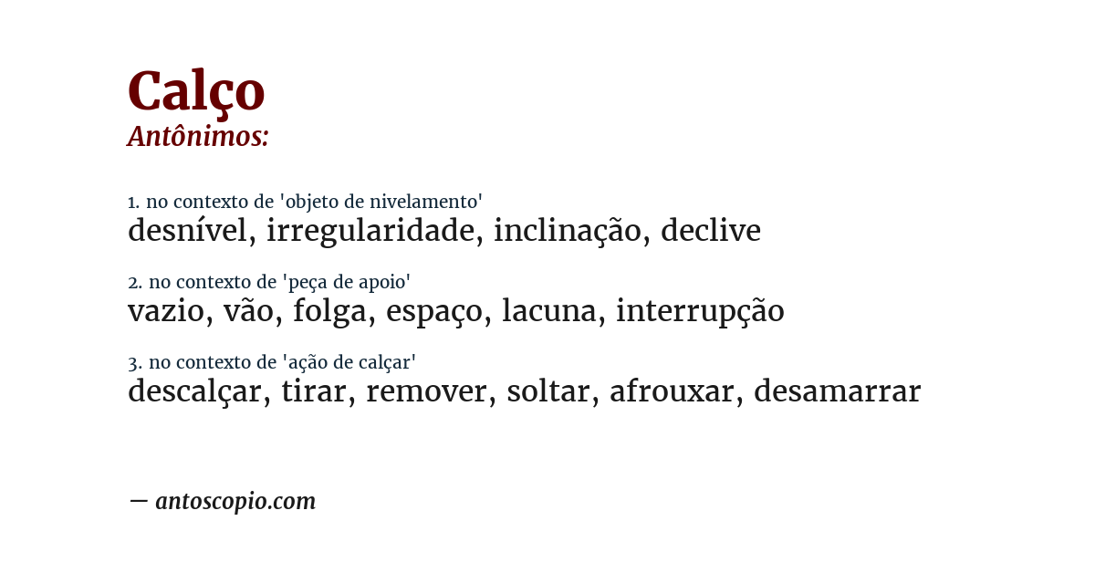 Antônimo de calço