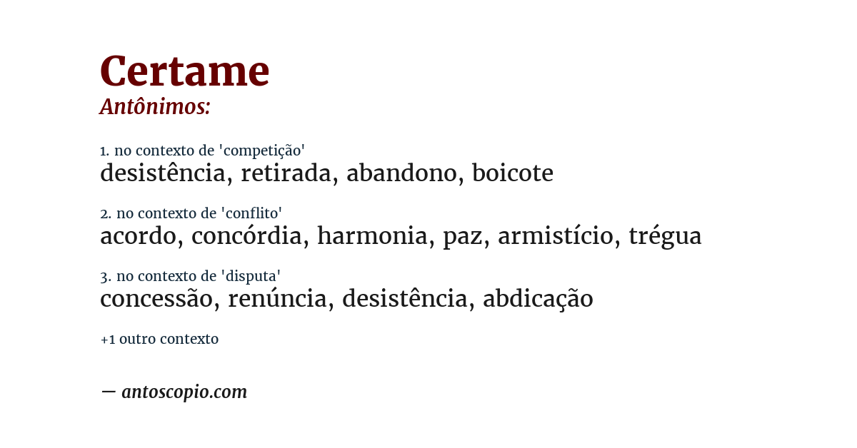 Antônimo de certame