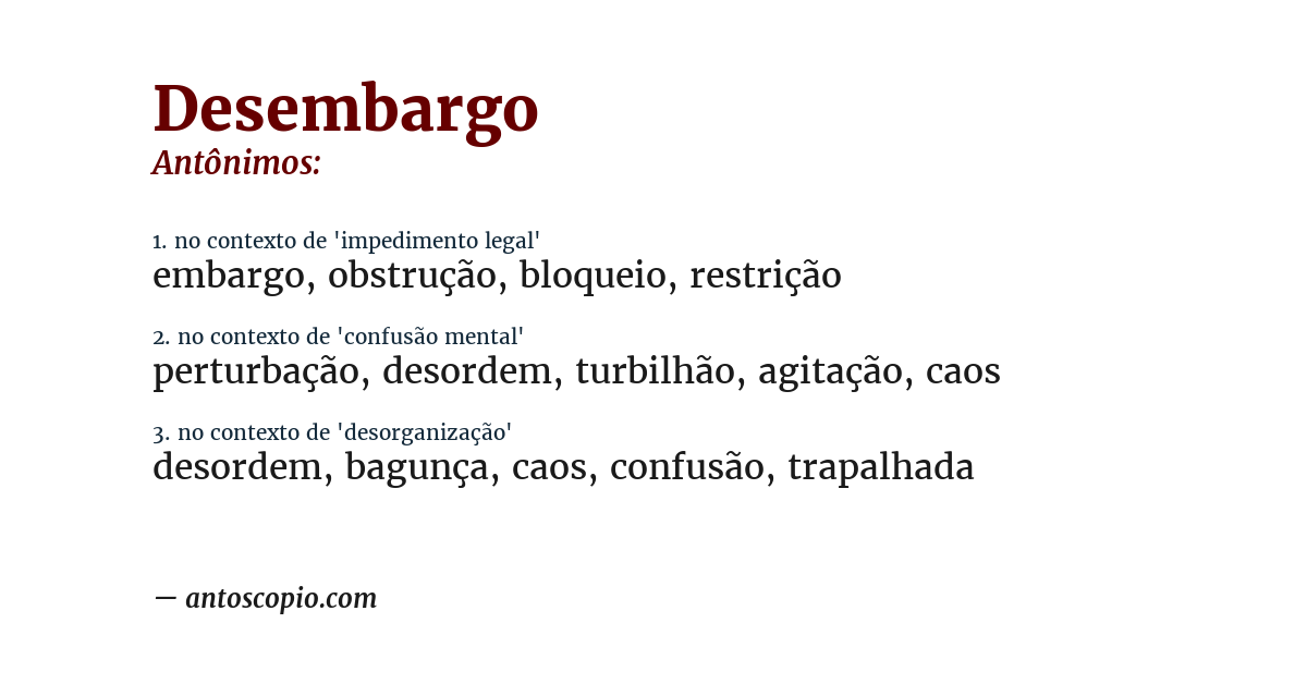 Antônimo de desembargo
