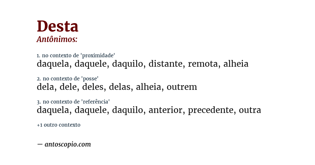 Antônimo de desta