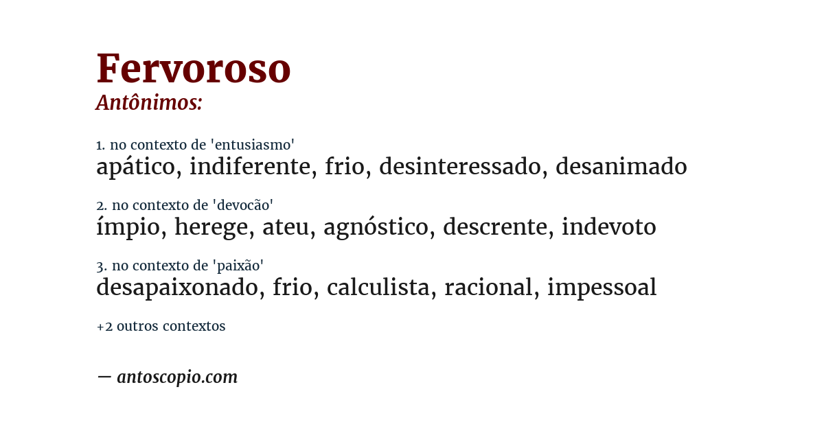 Antônimo de fervoroso