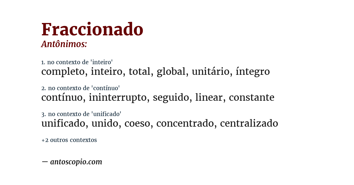 Antônimo de fraccionado