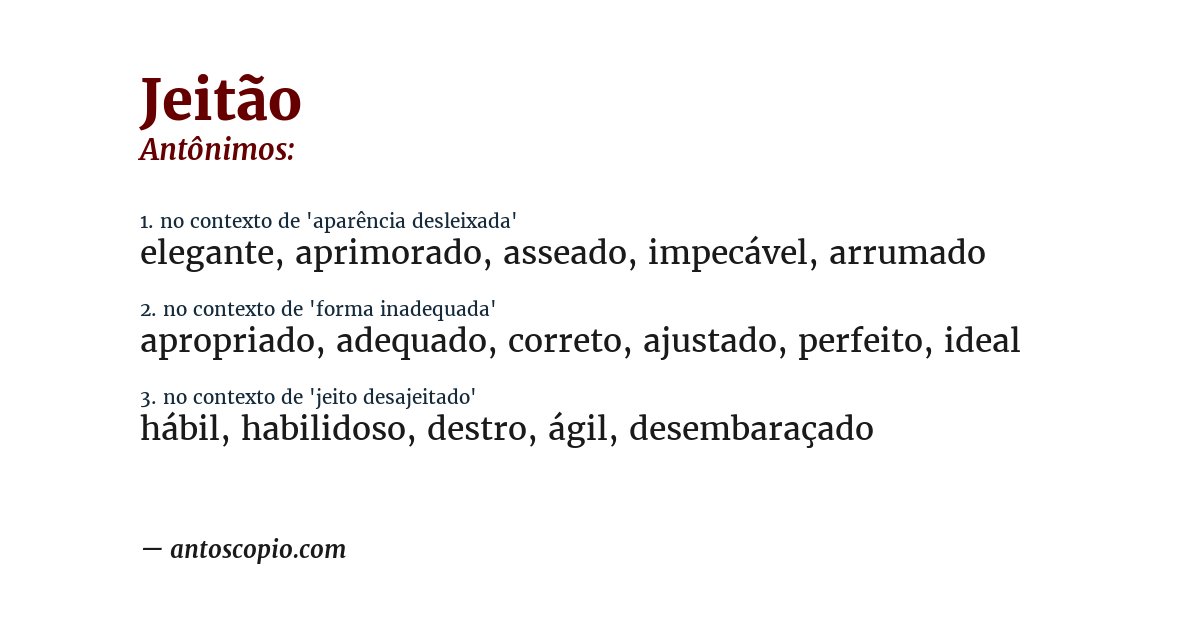 Antônimo de jeitão