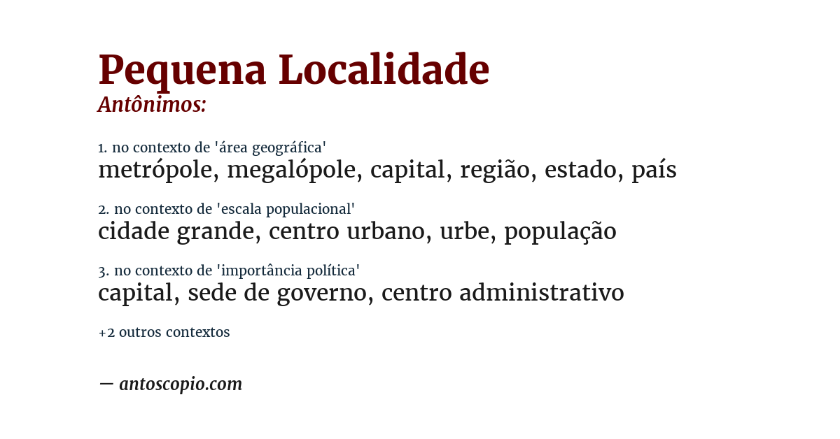 Antônimo de pequena localidade