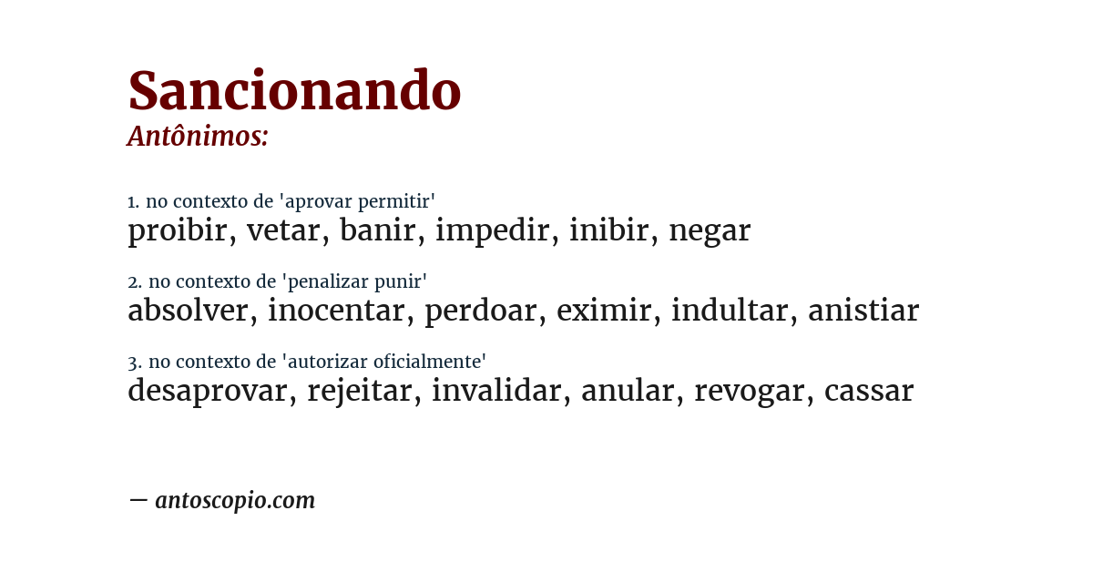Antônimo de sancionando