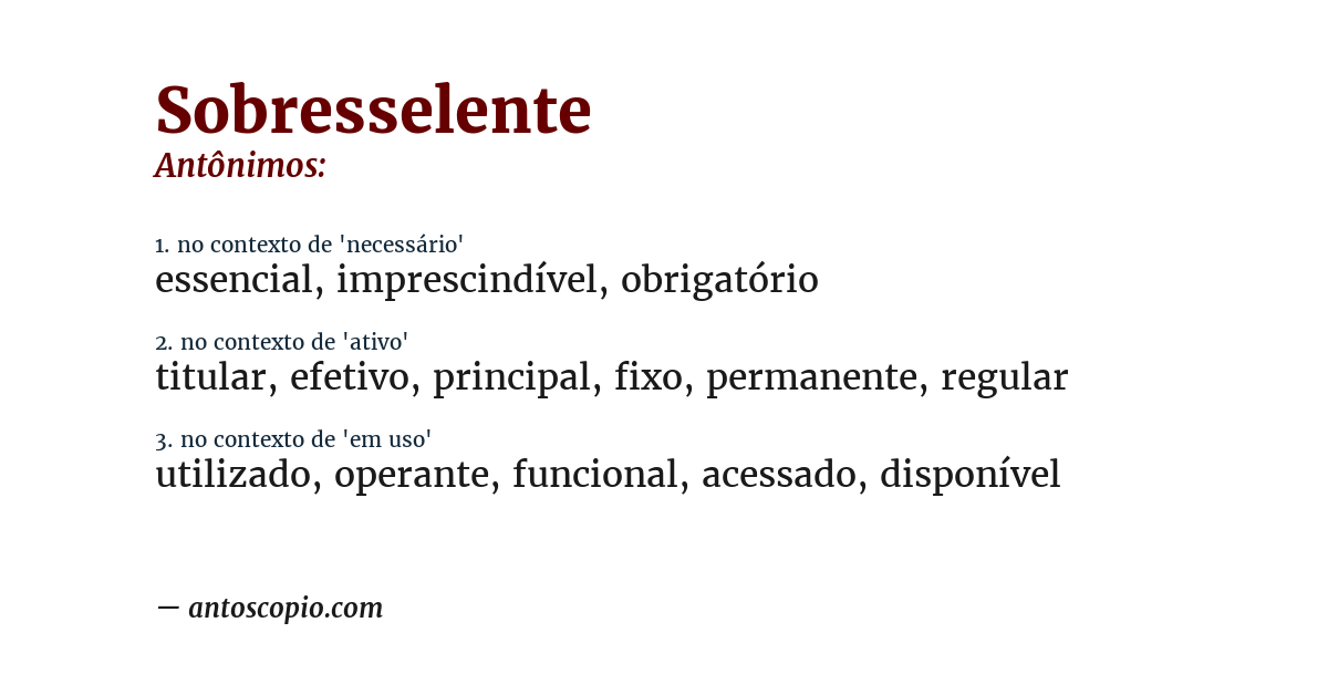 Antônimo de sobresselente