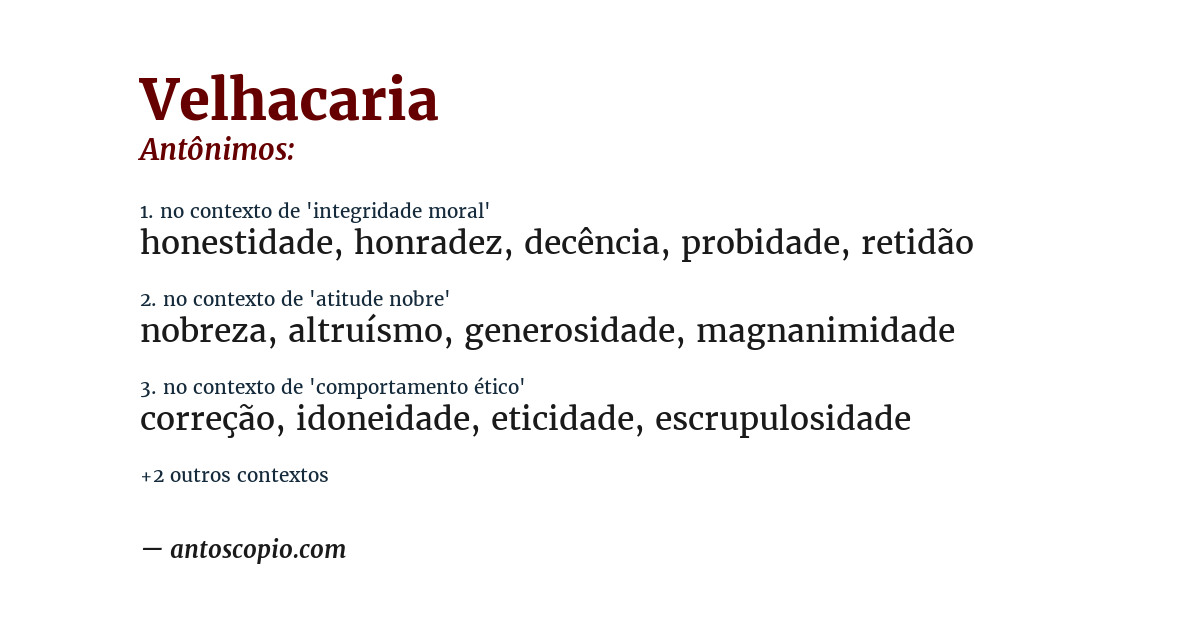 Antônimo de velhacaria