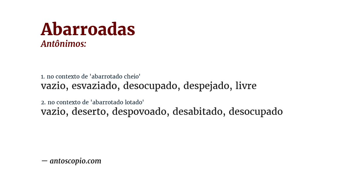 Antônimo de abarroadas