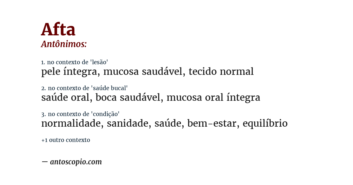 Antônimo de afta