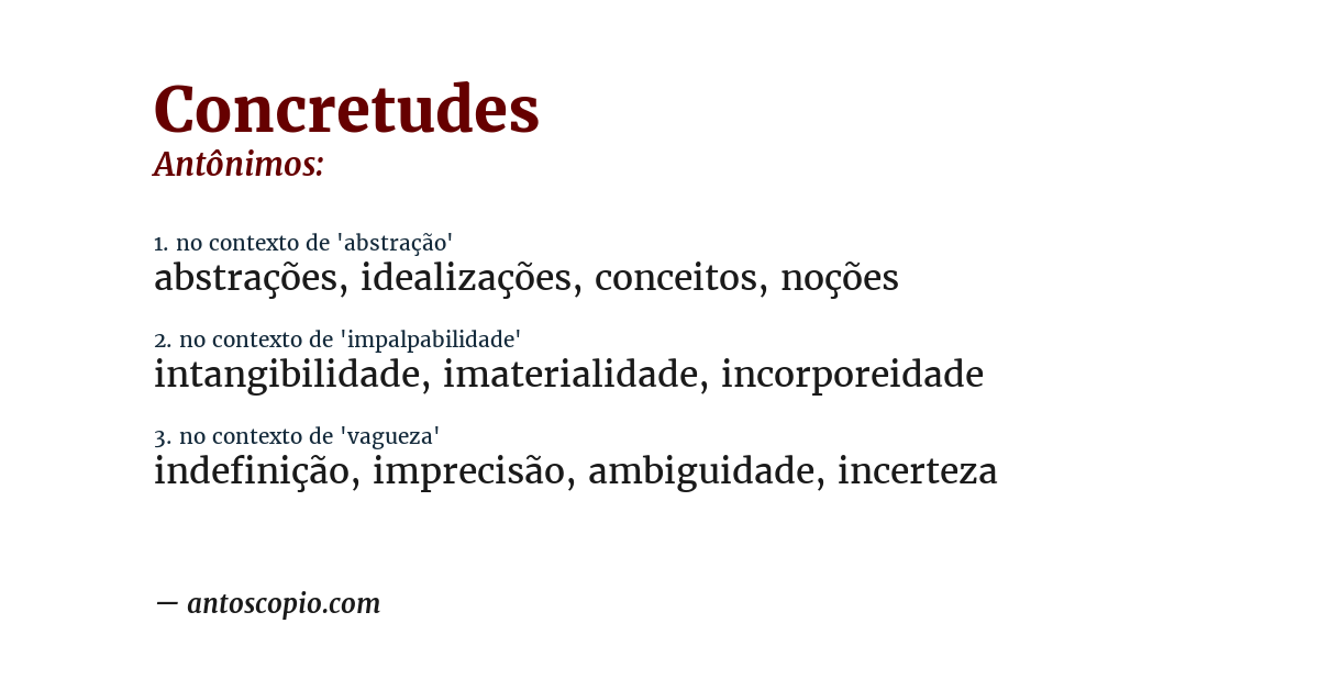 Antônimo de concretudes