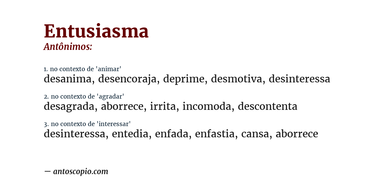 Antônimo de entusiasma