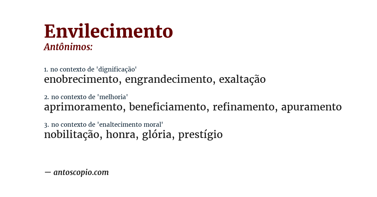 Antônimo de envilecimento