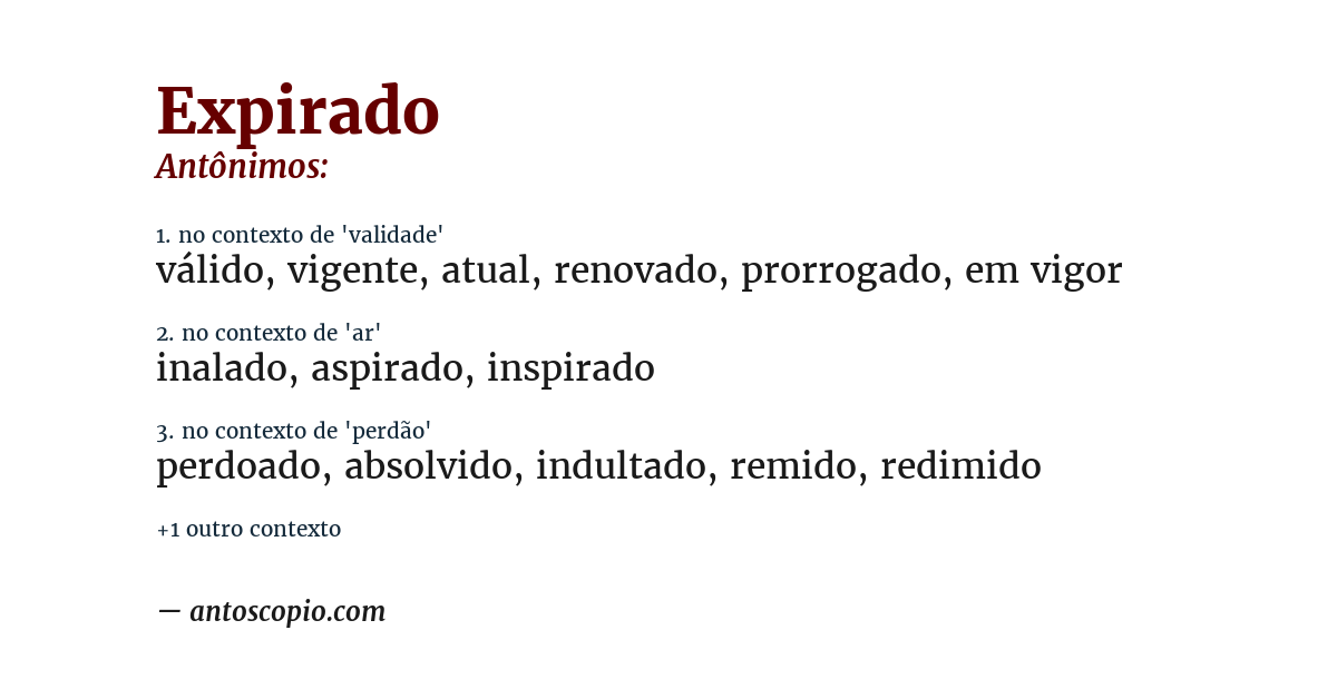 Antônimo de expirado