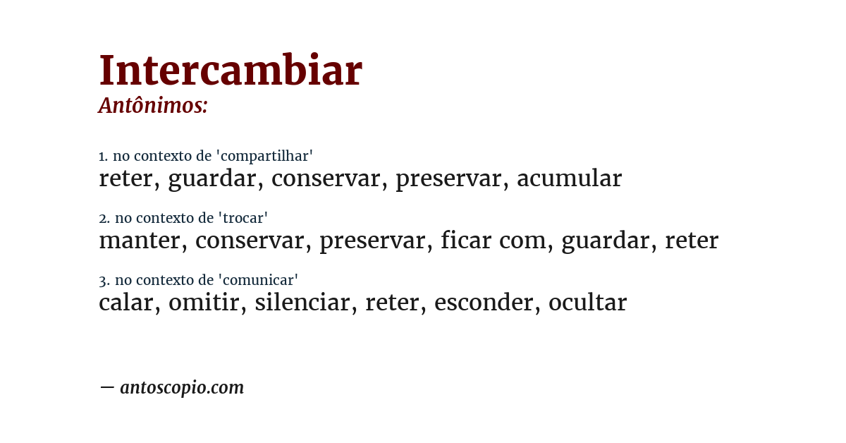 Antônimo de intercambiar