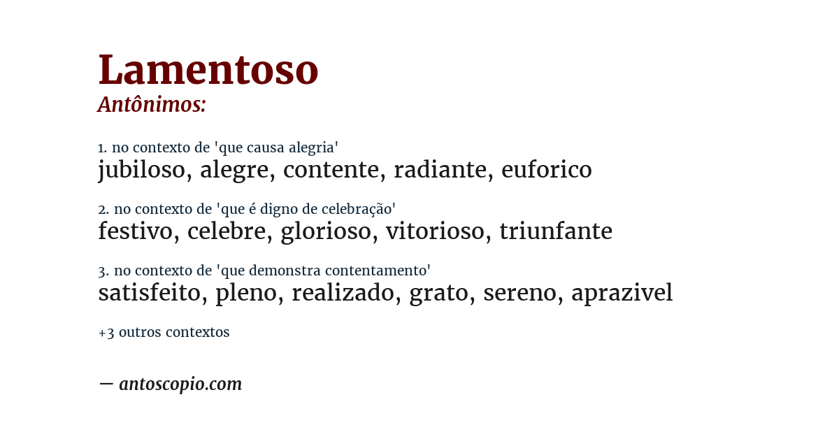 Antônimo de lamentoso