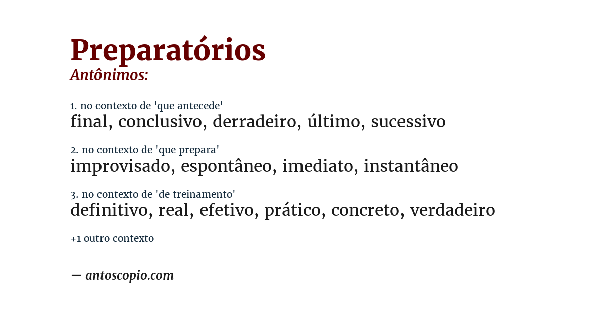 Antônimo de preparatórios
