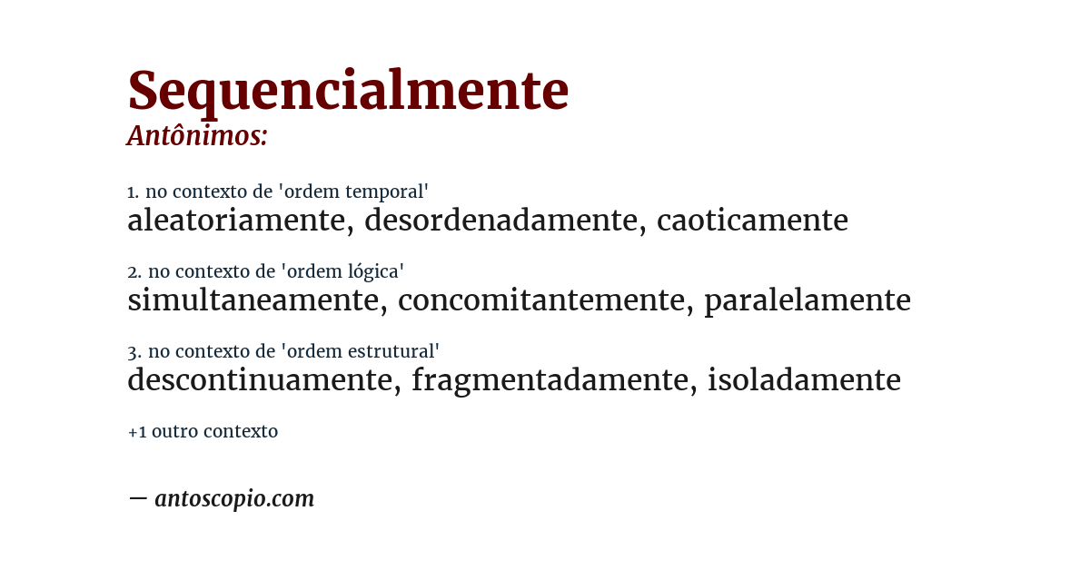Antônimo de sequencialmente