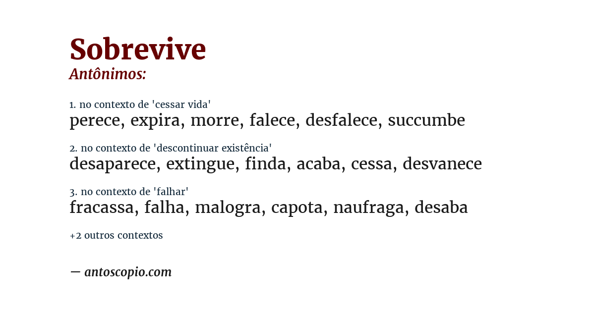 Antônimo de sobrevive