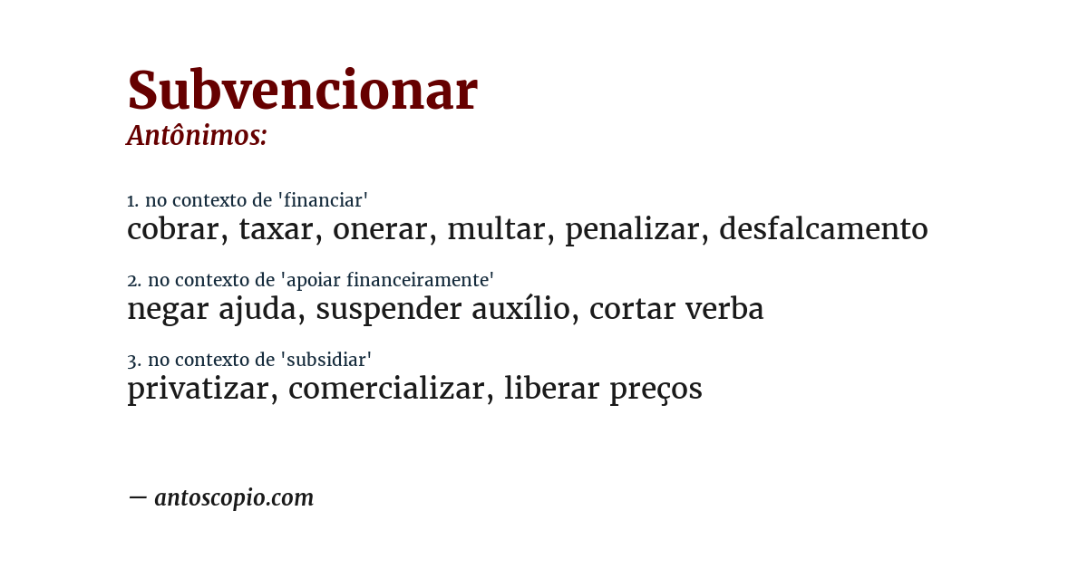 Antônimo de subvencionar