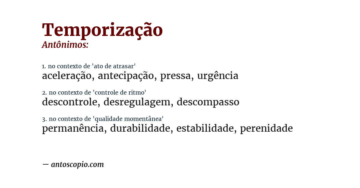 Antônimo de temporização