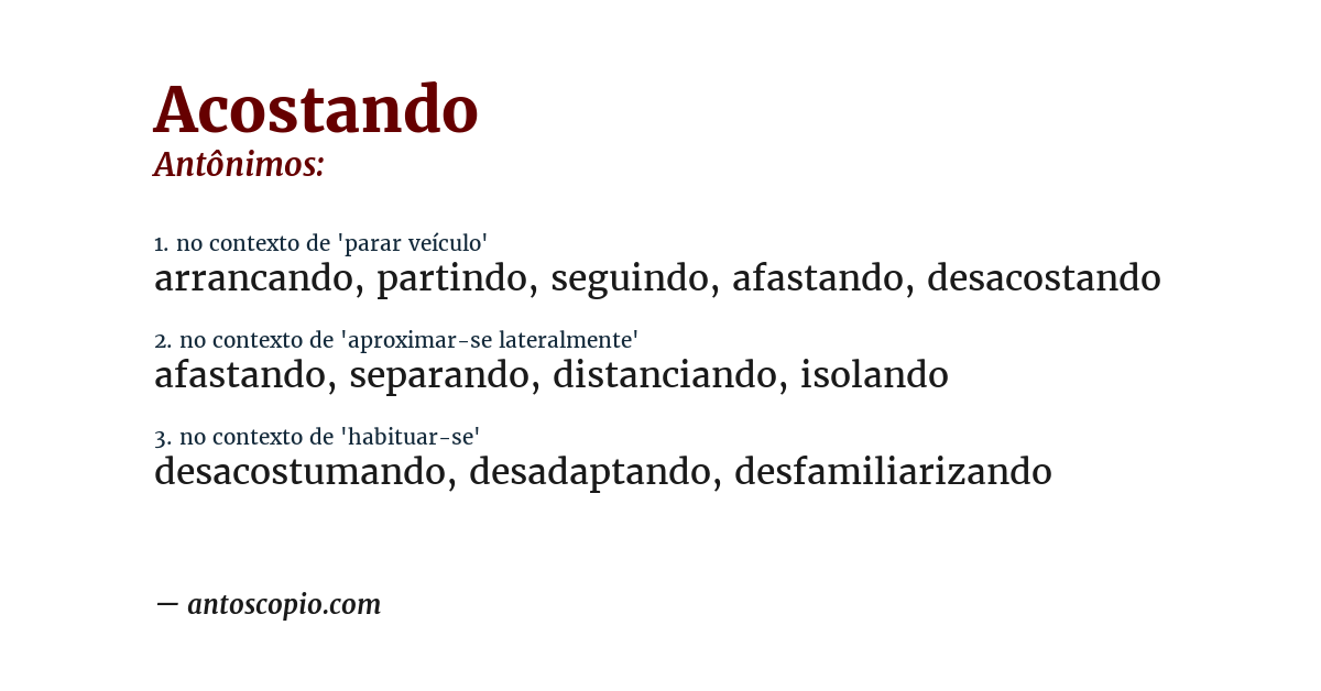 Antônimo de acostando