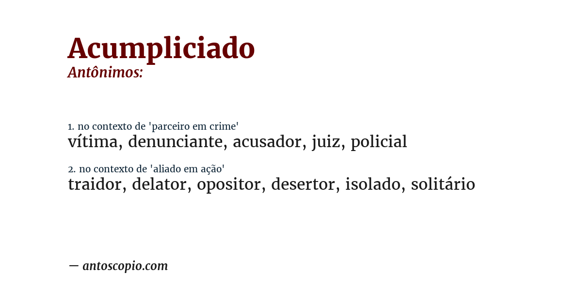 Antônimo de acumpliciado