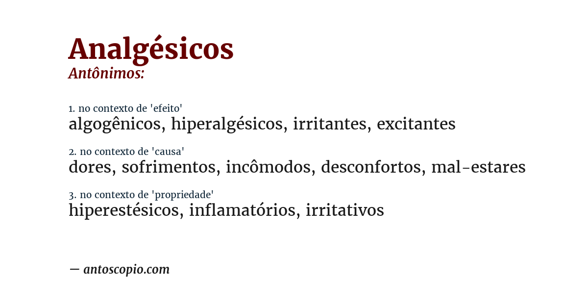 Antônimo de analgésicos