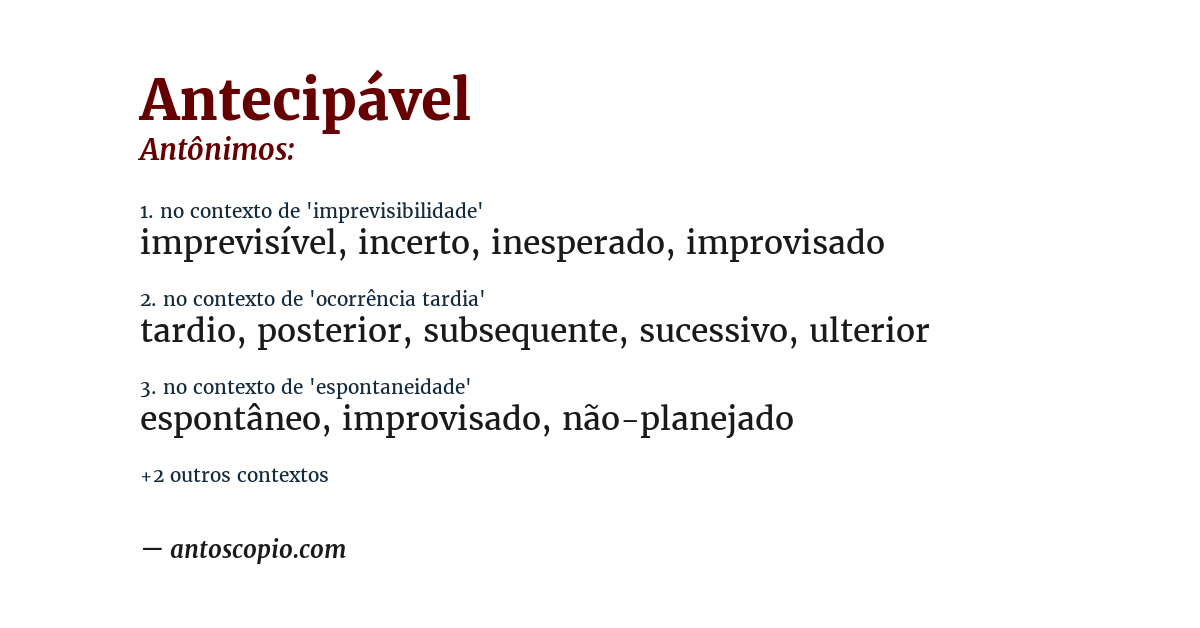 Antônimo de antecipável
