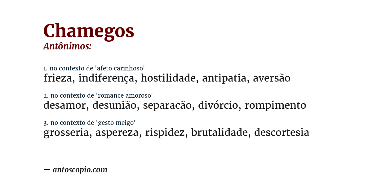 Antônimo de chamegos