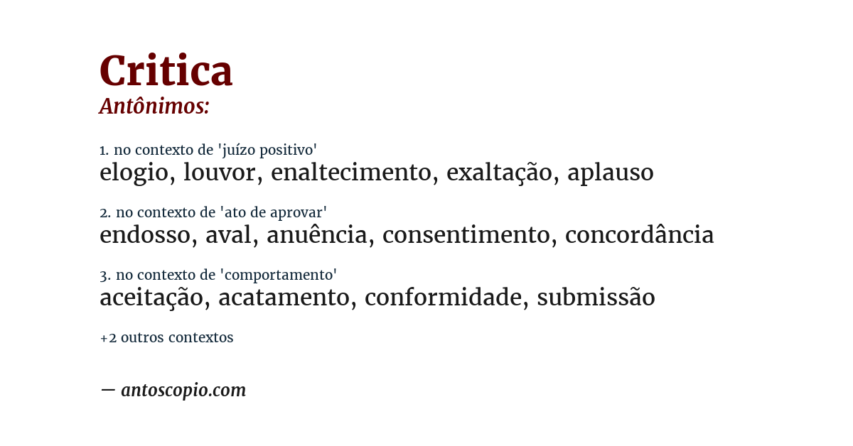 Antônimo de critica
