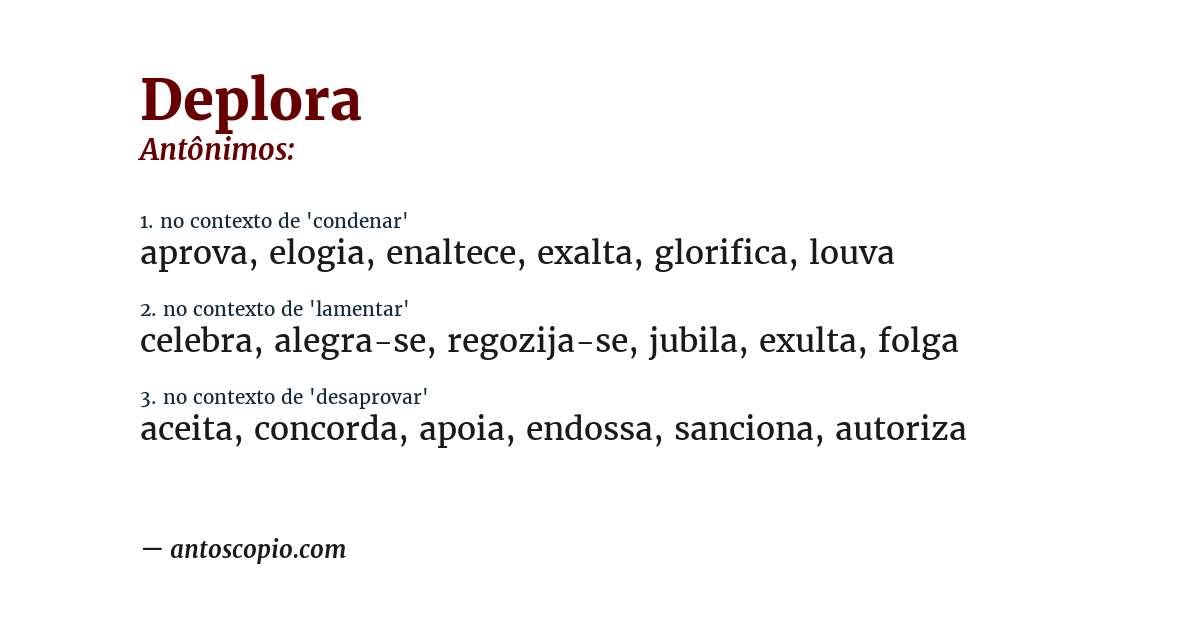 Antônimo de deplora