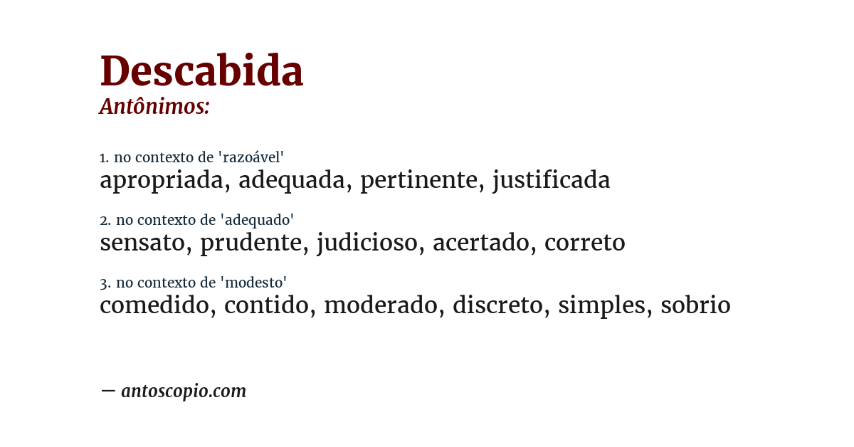 Antônimo de descabida